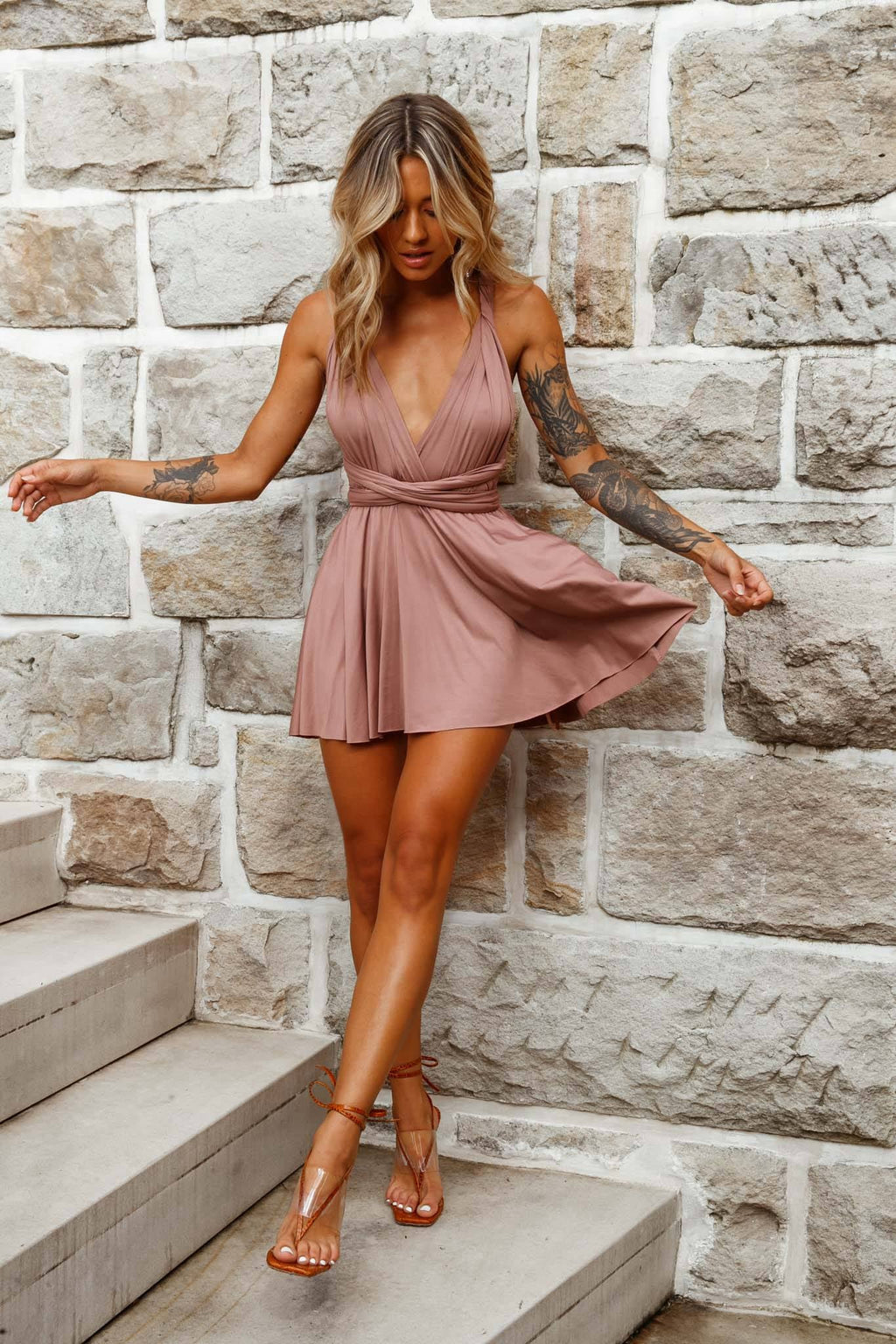 Ariana Multiway Mini Dress Mocha by Selfie Leslie