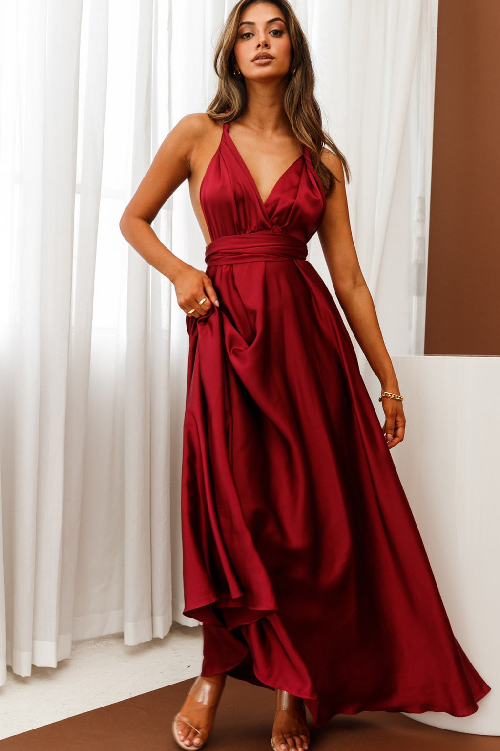Ariana Multiway Maxi Dress Wine by Selfie Leslie