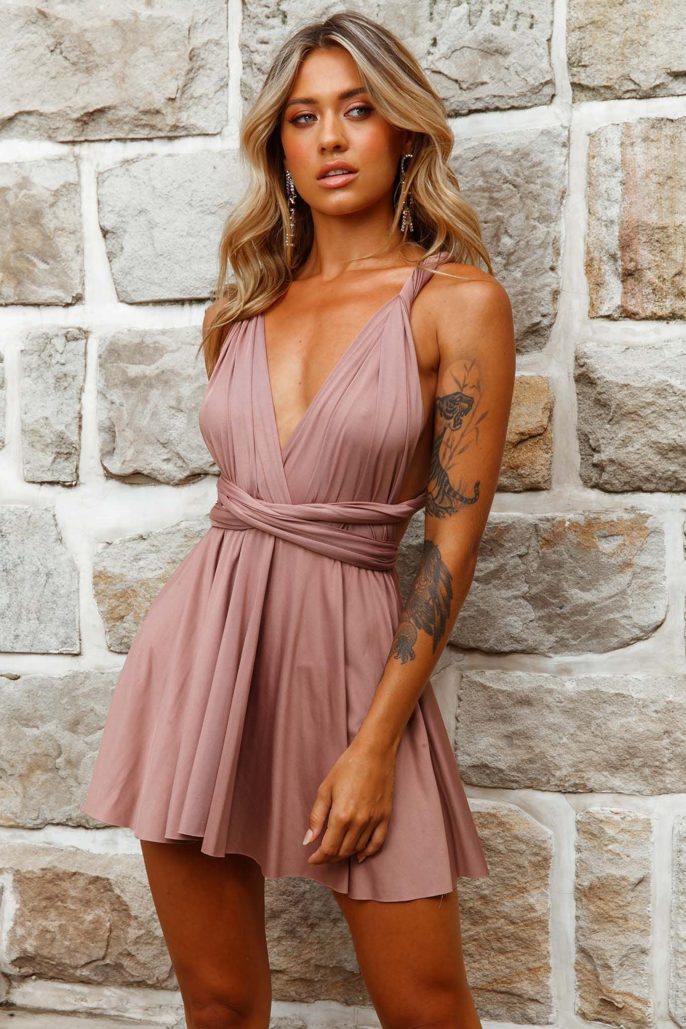 Ariana Multiway Mini Dress Mocha by Selfie Leslie