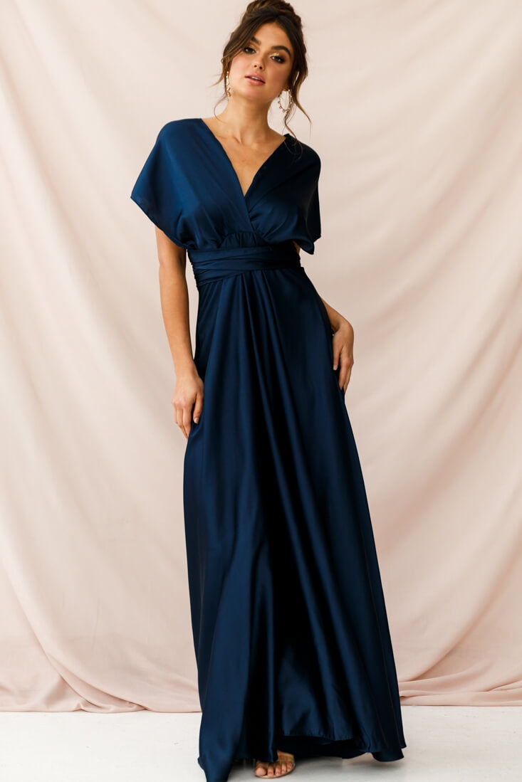 Ariana Multiway Mid Sleeve Maxi Dress Navy by Selfie Leslie