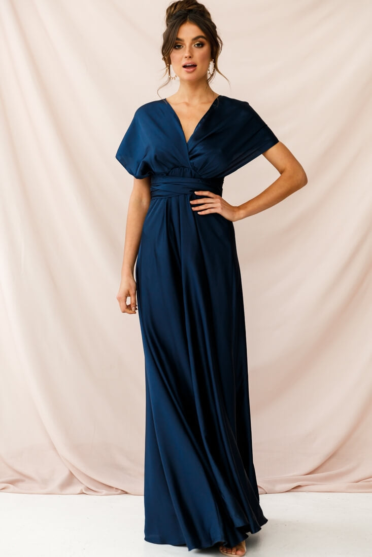 Ariana Multiway Mid Sleeve Maxi Dress Navy by Selfie Leslie