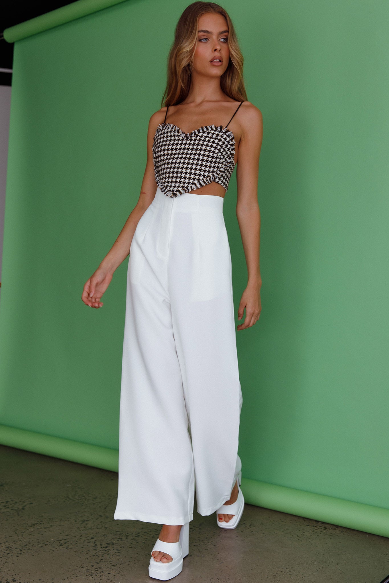 Starke High Waist Wide Leg Pants White by Selfie Leslie