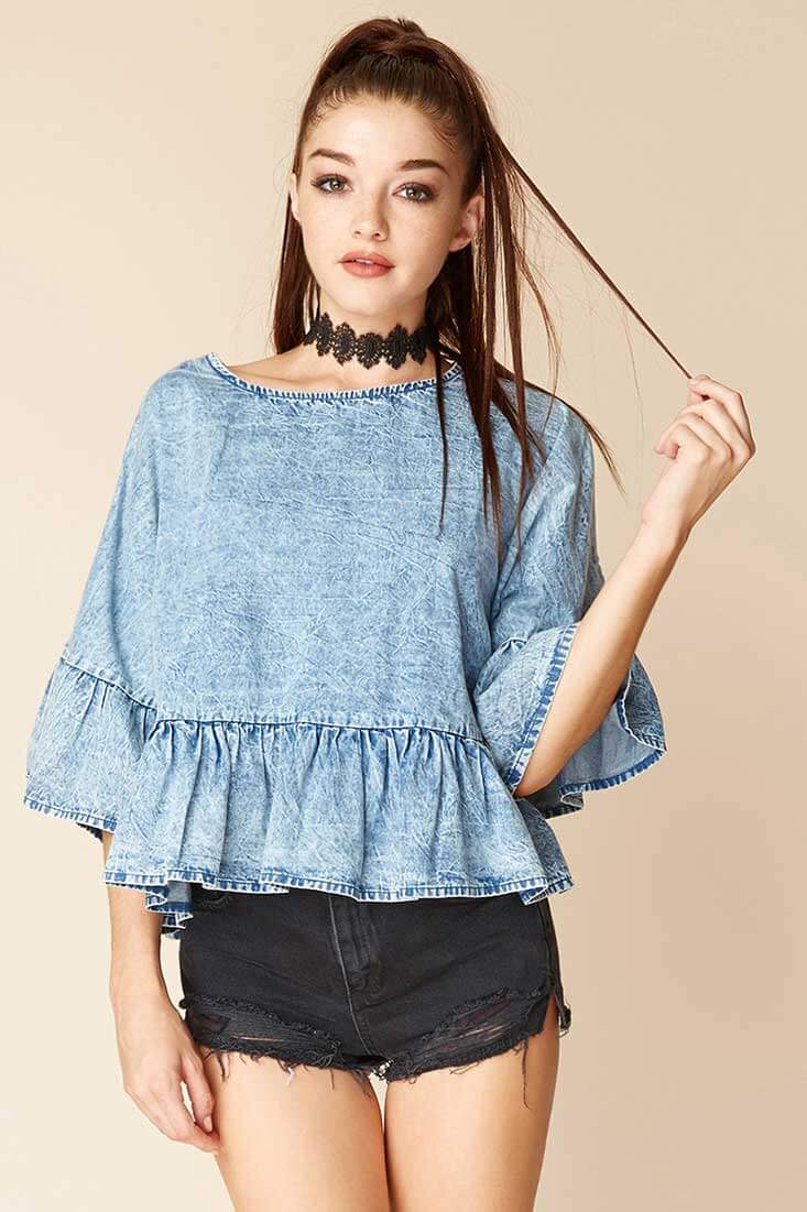 Maggie Casual Denim Top Blue by Selfie Leslie