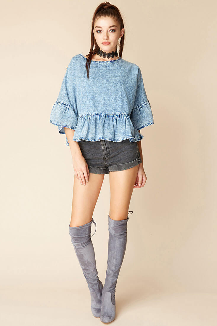 Maggie Casual Denim Top Blue by Selfie Leslie