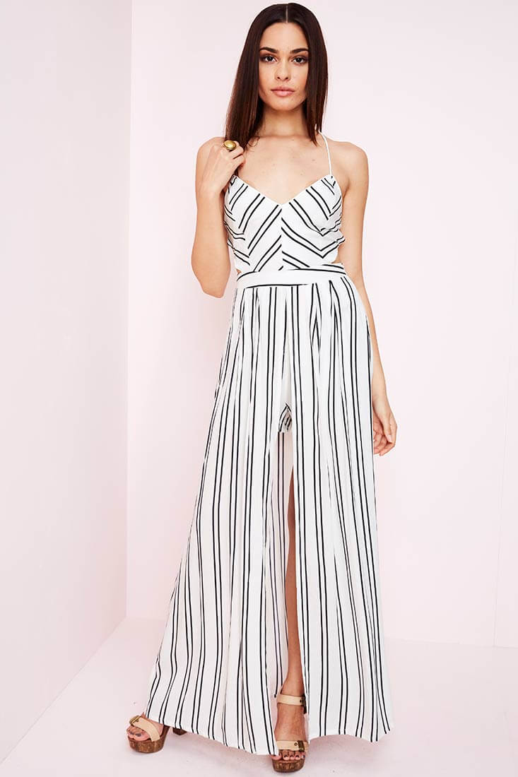 Sidney Striped Maxi Romper White Black by Selfie Leslie