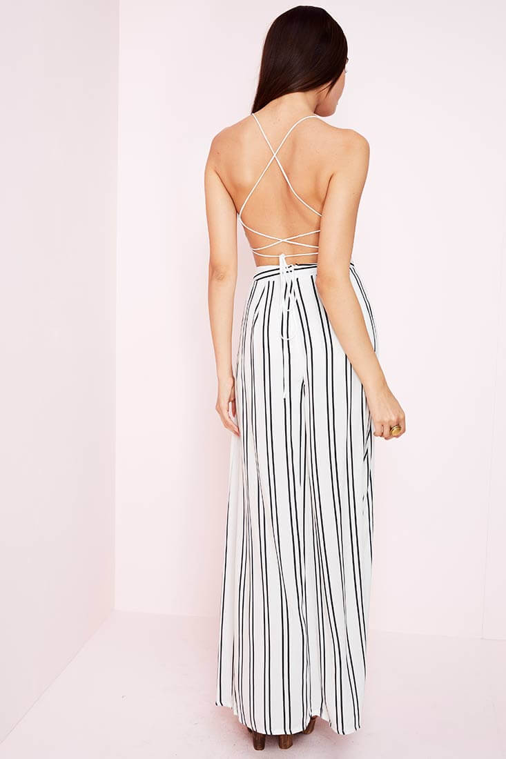 Sidney Striped Maxi Romper White Black by Selfie Leslie