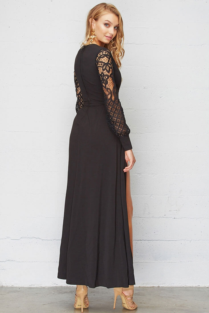 Vana Lacey Crochet Maxi Romper Black by Selfie Leslie