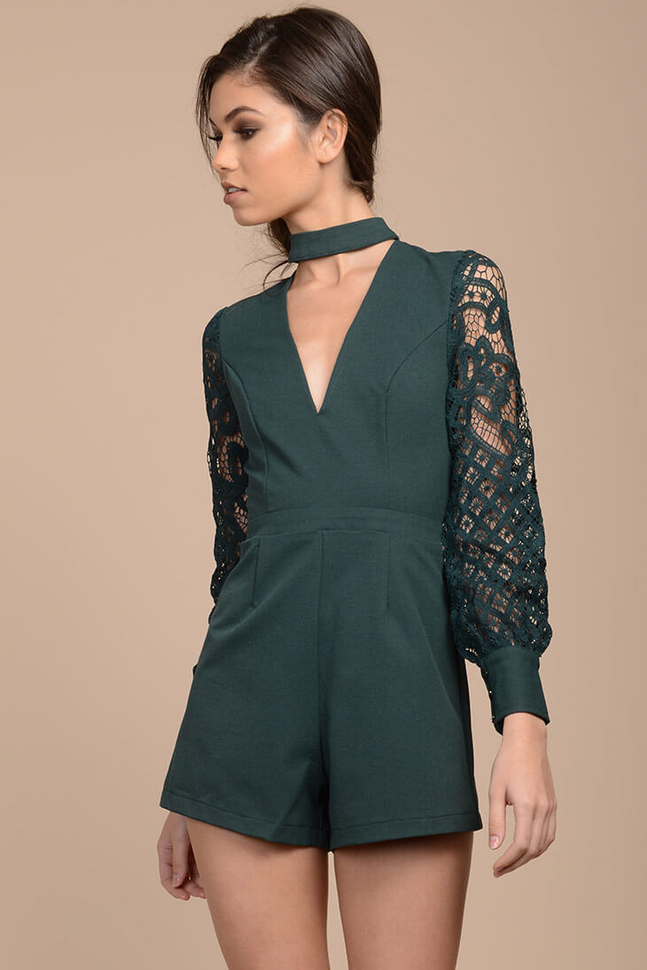 Vana Lacey Choker Romper Green by Selfie Leslie