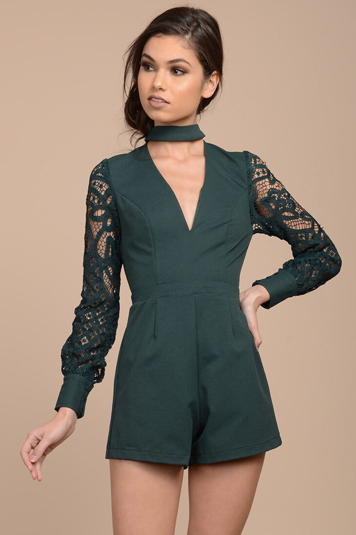 Vana Lacey Choker Romper Green by Selfie Leslie