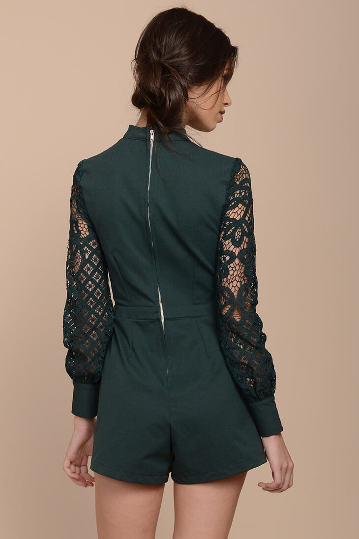 Vana Lacey Choker Romper Green by Selfie Leslie