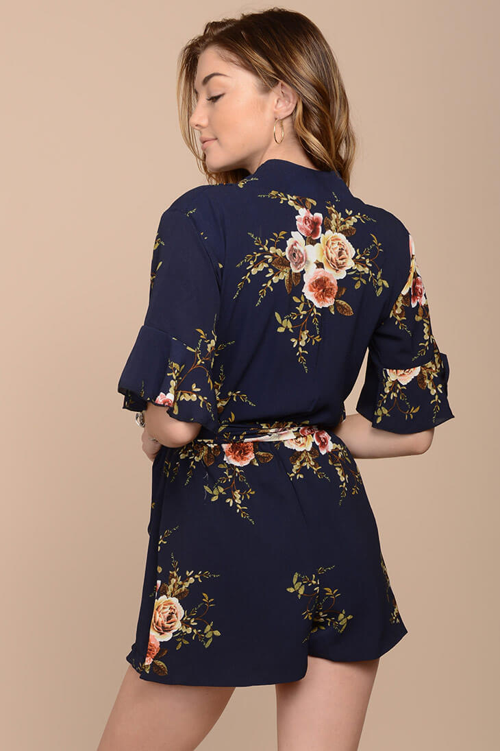 Jade Floral Boho Romper Navy by Selfie Leslie