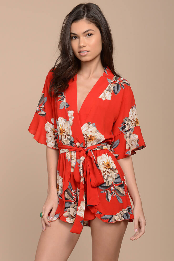 Giavanna Floral Romper Red by Selfie Leslie