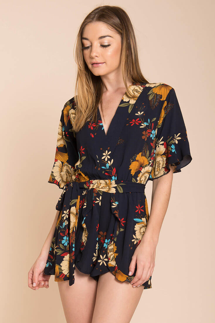 Abril Floral Romper Navy by Selfie Leslie
