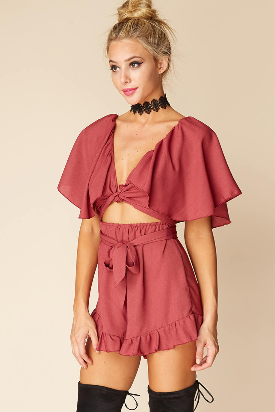 Shelly Ruffled Cut Out Romper by Selfie Leslie