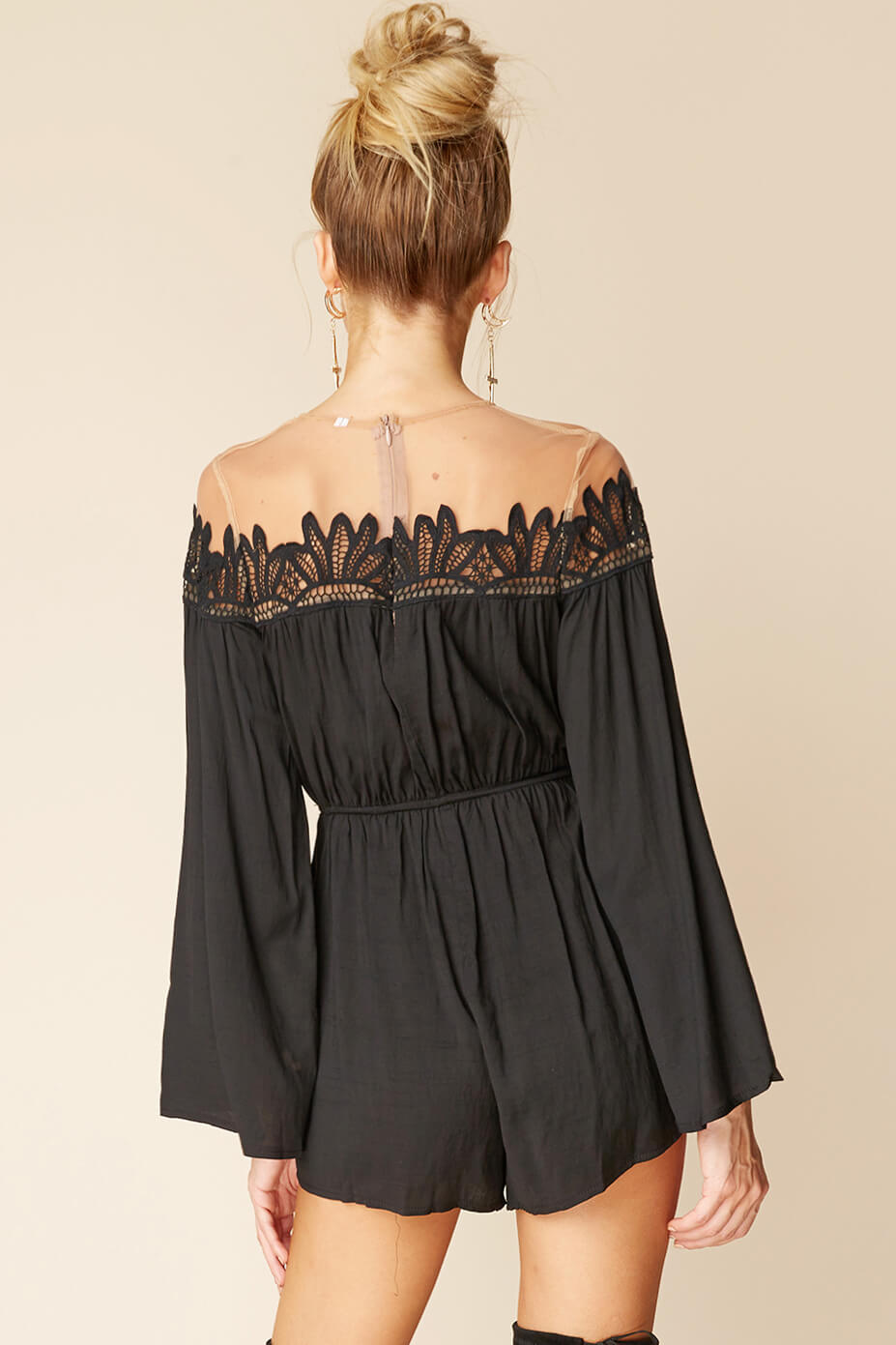 Brittany Bell Sleeve Romper Black by Selfie Leslie