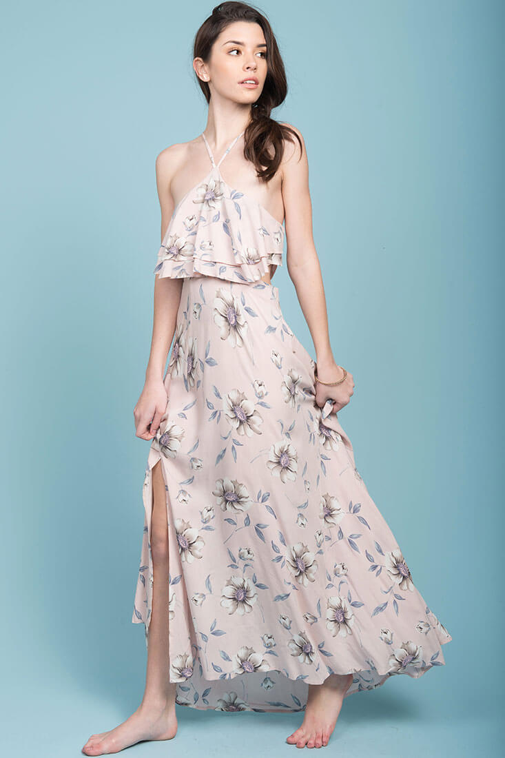 Sunday Cut Out Maxi Beach Dress Pink Floral by Selfie Leslie