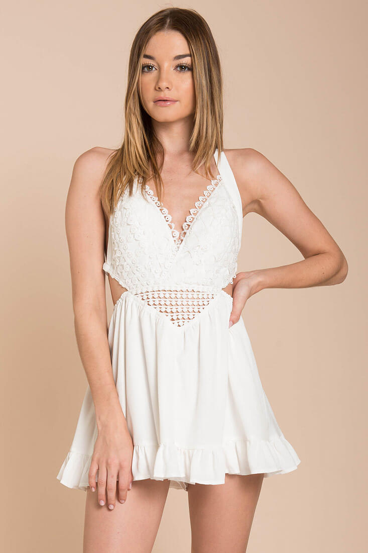 Kensington Crochet Romper White by Selfie Leslie