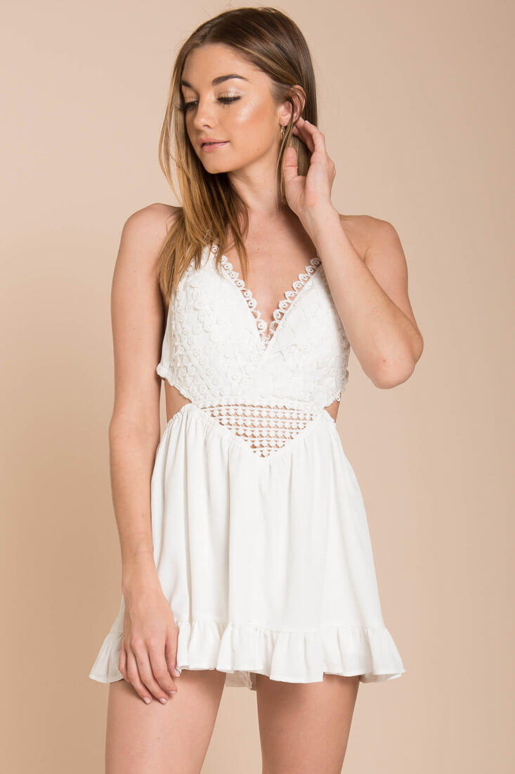 Kensington Crochet Romper White by Selfie Leslie