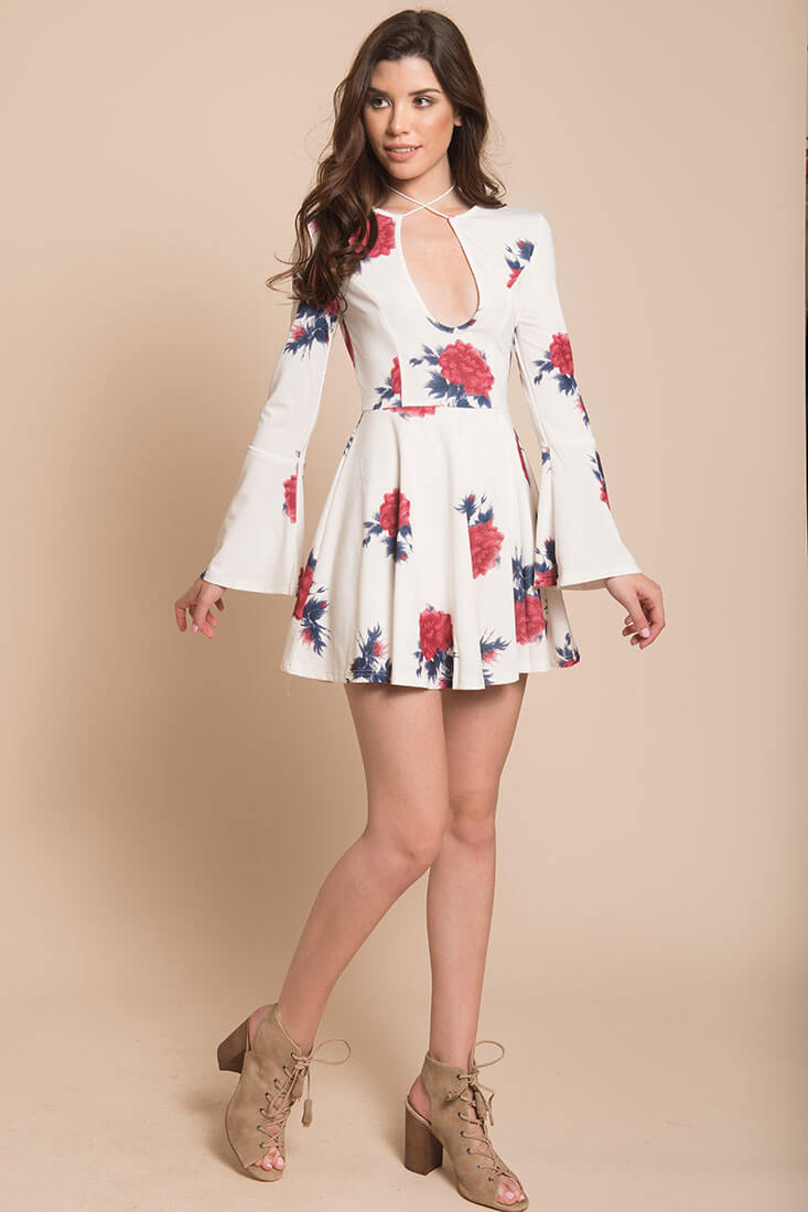 Quinn Floral Fit and Flare Dress White by Selfie Leslie