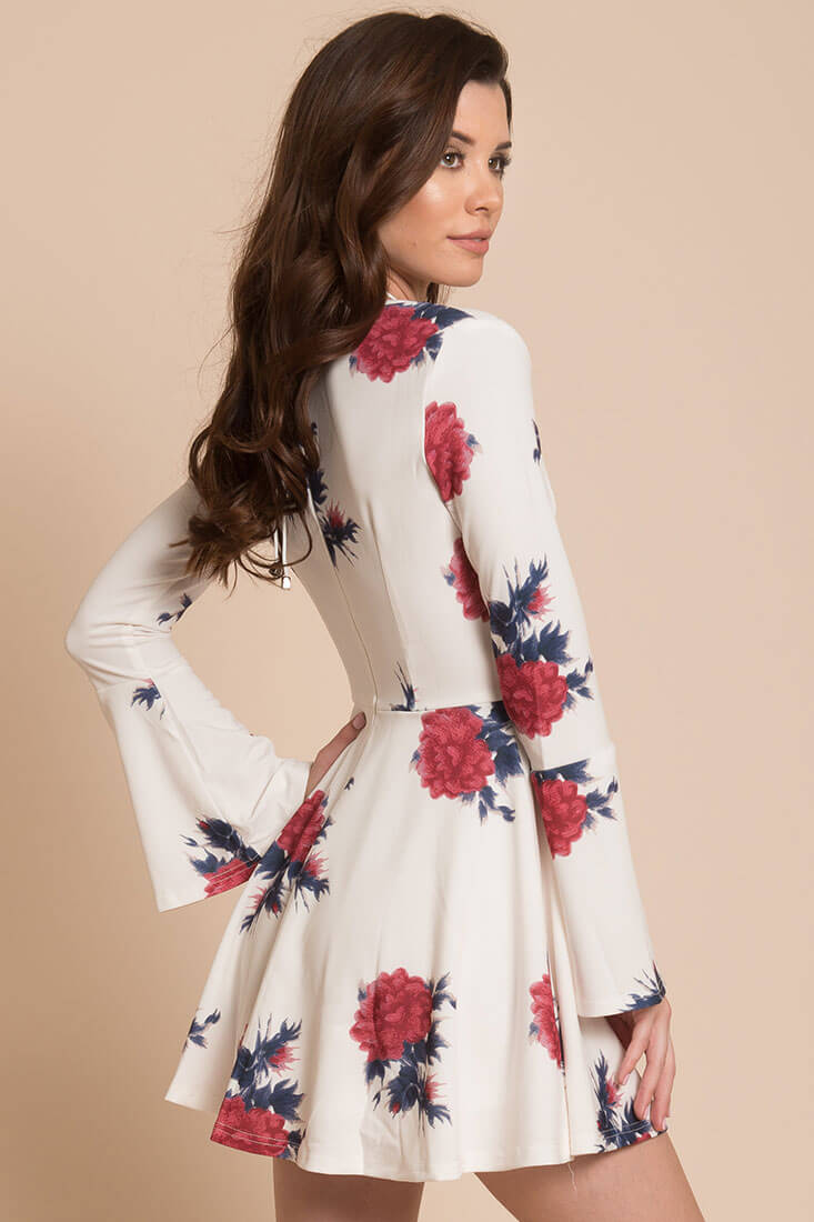 Quinn Floral Fit and Flare Dress White by Selfie Leslie