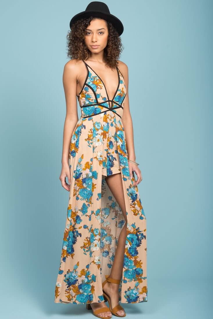 Tiana Floral Maxi Romper Mocha by Selfie Leslie