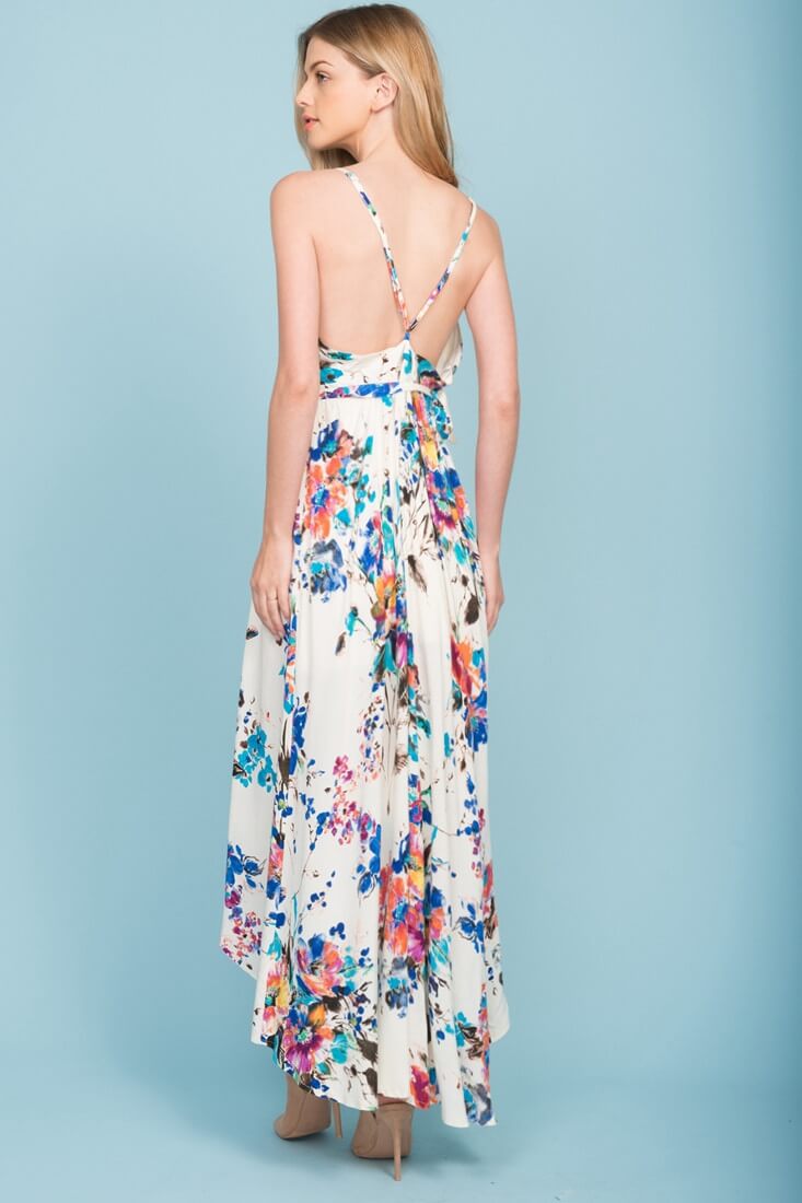 Sloan Hi Low Floral Print Midi Dress White by Selfie Leslie