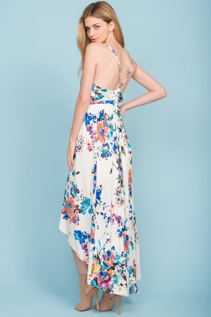 Sloan Hi Low Floral Print Midi Dress White by Selfie Leslie