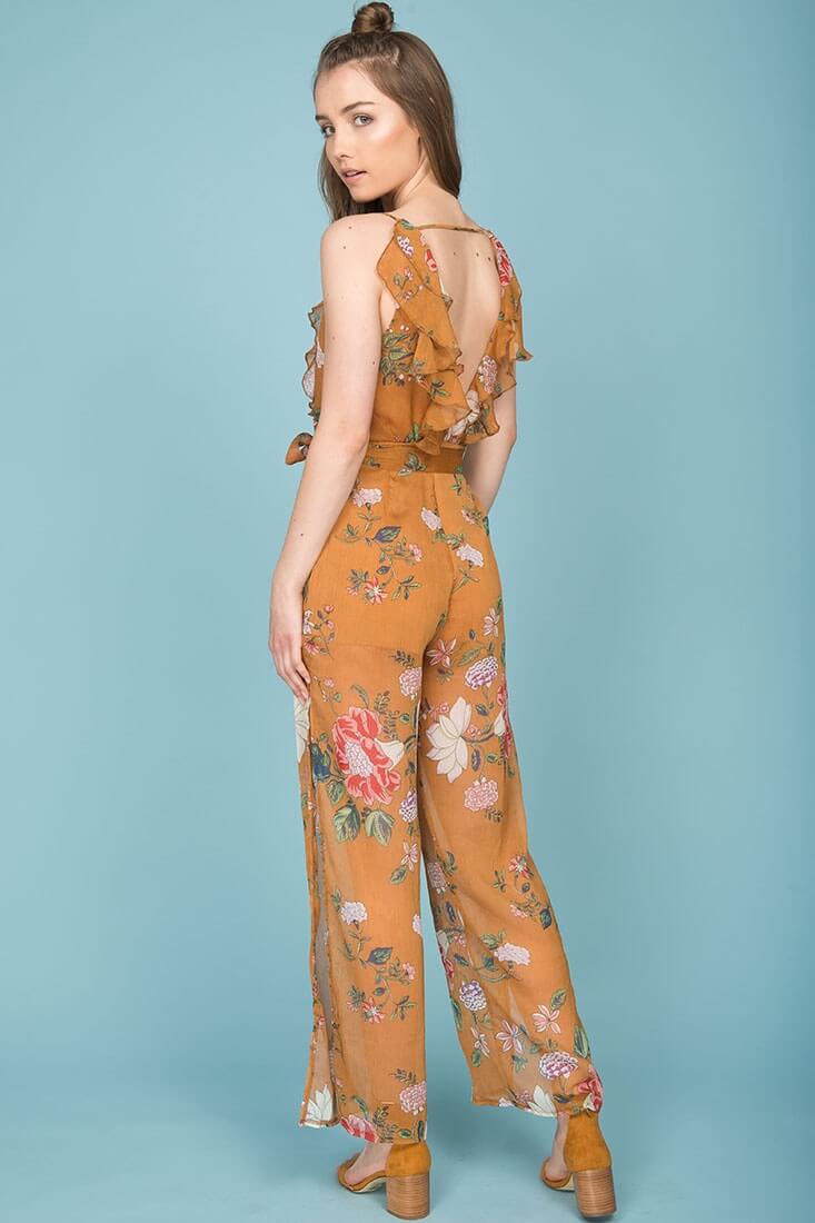 Danica Dressy Floral Jumpsuit Mustard by Selfie Leslie