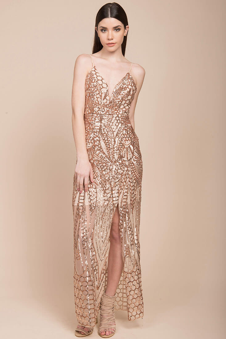 Miya Sequin Gala Dress Rose Gold by Selfie Leslie