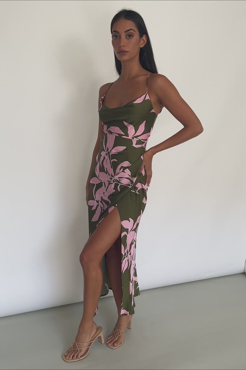 Morea Cowl Neck Maxi Dress Floral Green