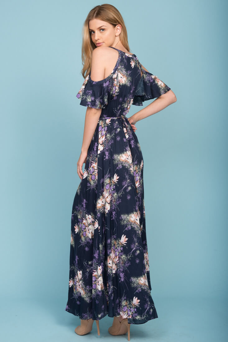 Shelby Off The Shoulder Maxi Dress Navy by Selfie Leslie