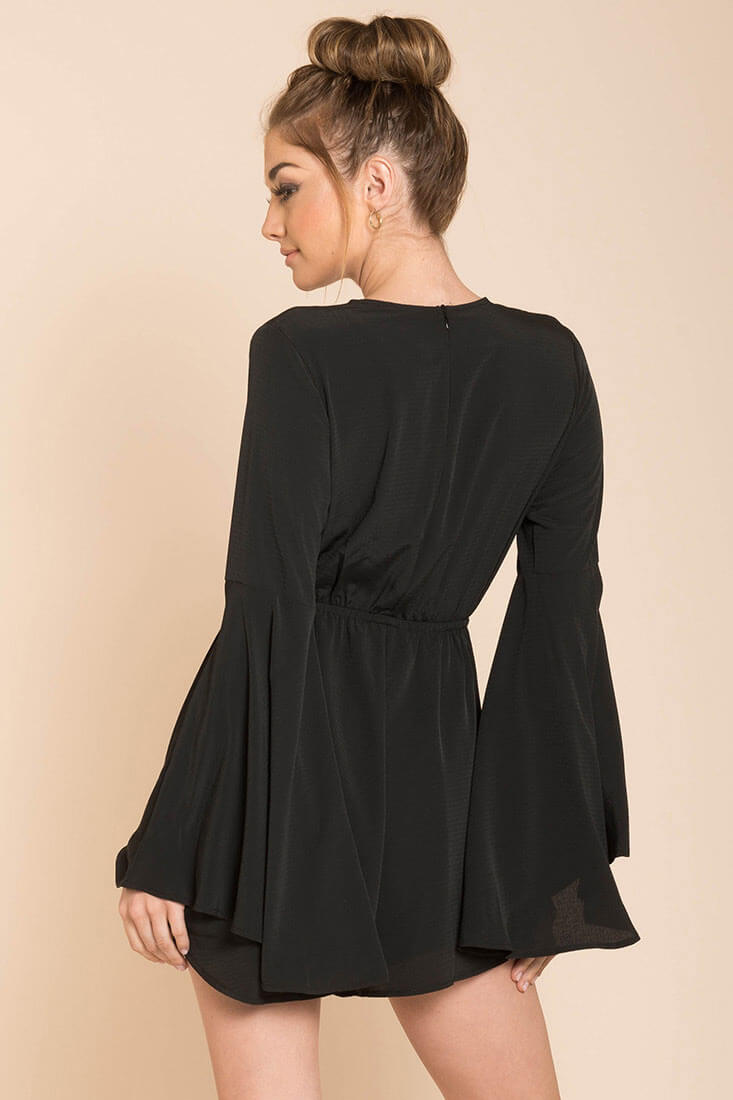 Lailani Bell Sleeve Romper Black by Selfie Leslie