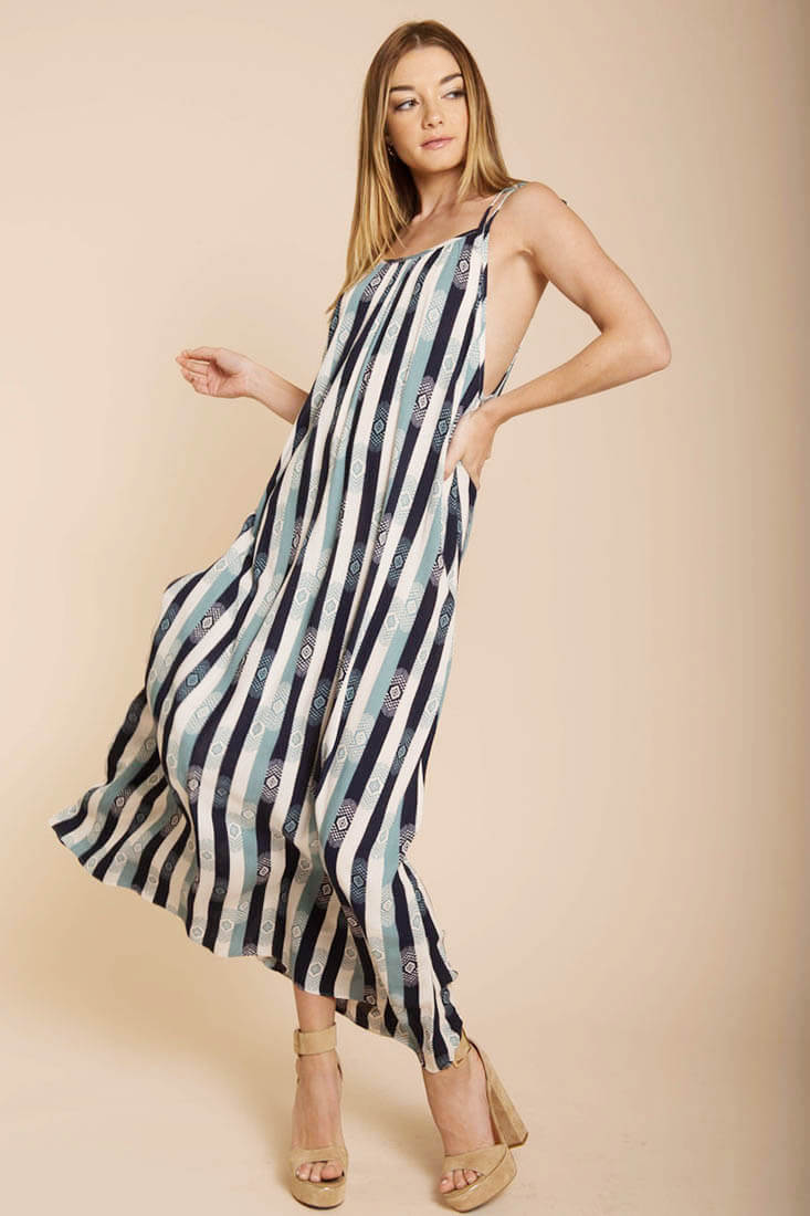 Tristan Stripped Maxi Dress Navy Beige by Selfie Leslie