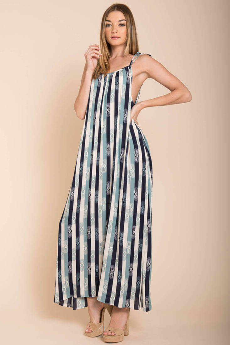 Tristan Stripped Maxi Dress Navy Beige by Selfie Leslie