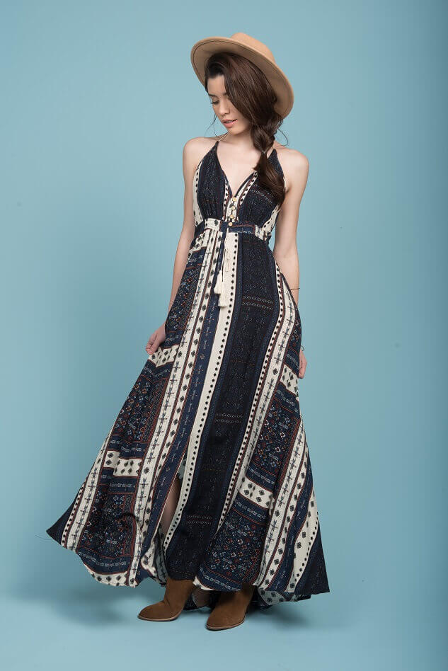 Romani Open Back Maxi Dress Navy by Selfie Leslie