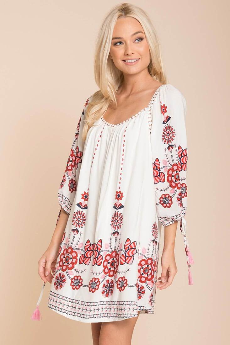 Ellis Floral Day Dress White / Red by Selfie Leslie