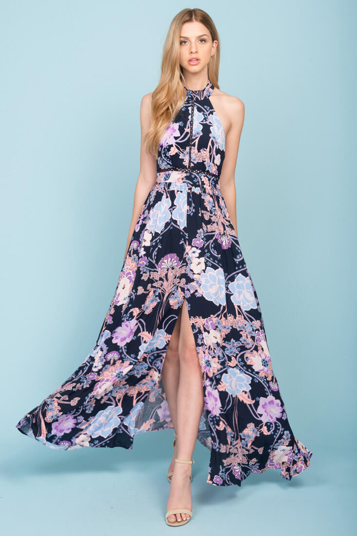 Baylor Floral Maxi Dress Navy by Selfie Leslie