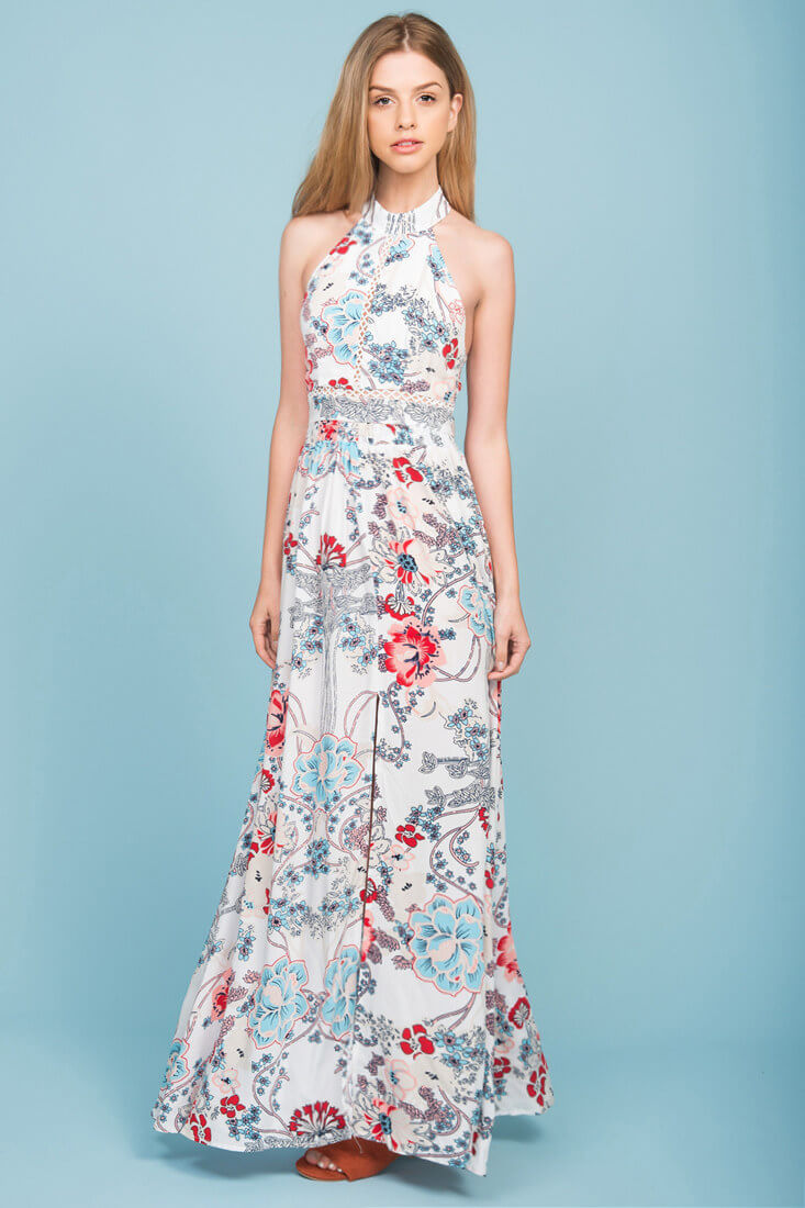 Baylor Floral Maxi Dress White by Selfie Leslie