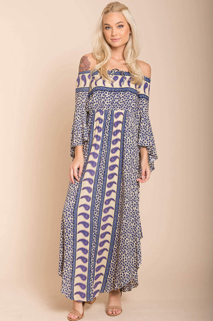 Lilia Tube Maxi Dress Beige Purple by Selfie Leslie