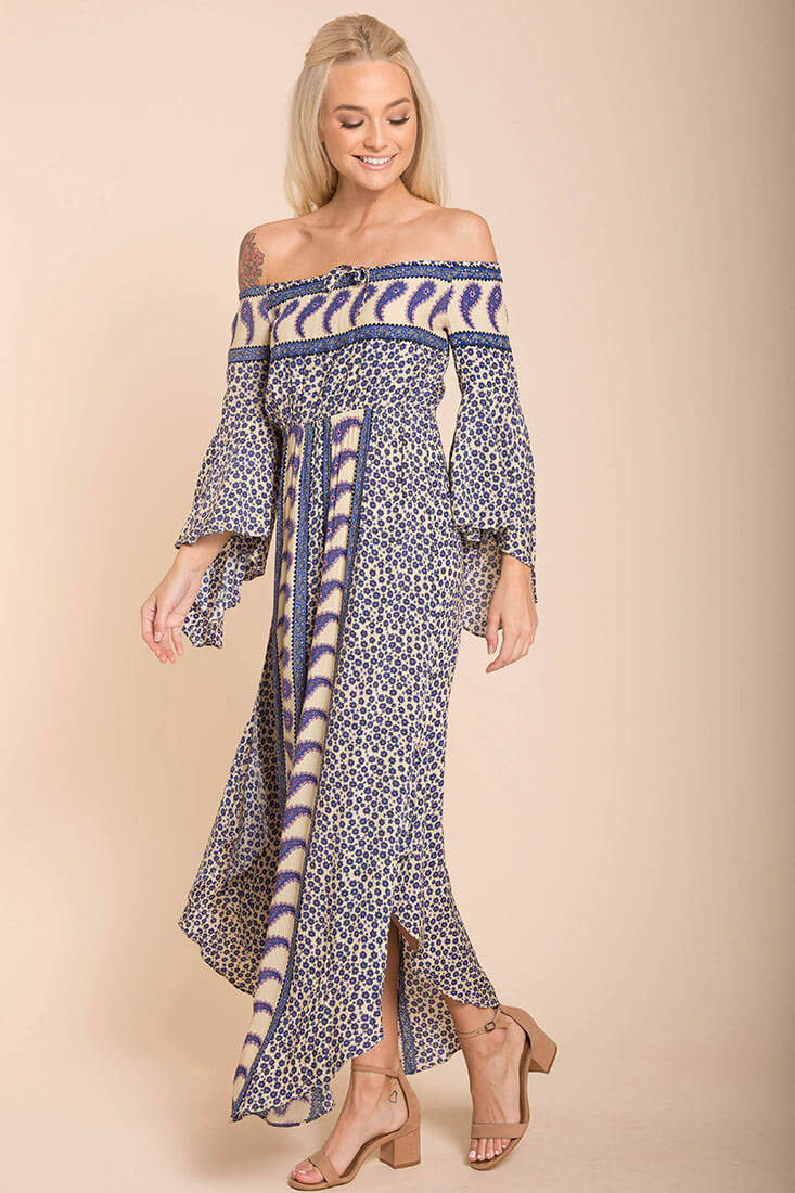 Lilia Tube Maxi Dress Beige Purple by Selfie Leslie