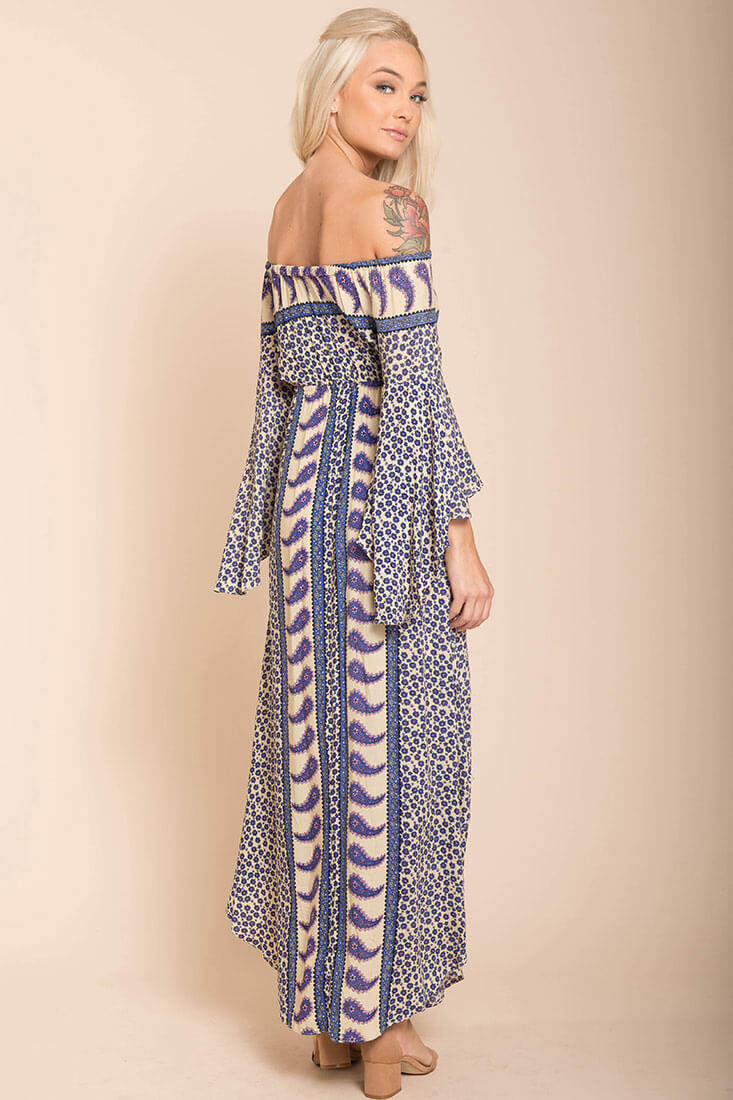 Lilia Tube Maxi Dress Beige Purple by Selfie Leslie