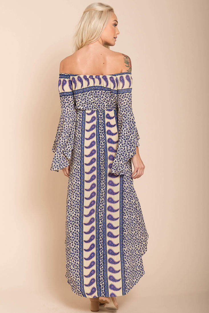 Lilia Tube Maxi Dress Beige Purple by Selfie Leslie