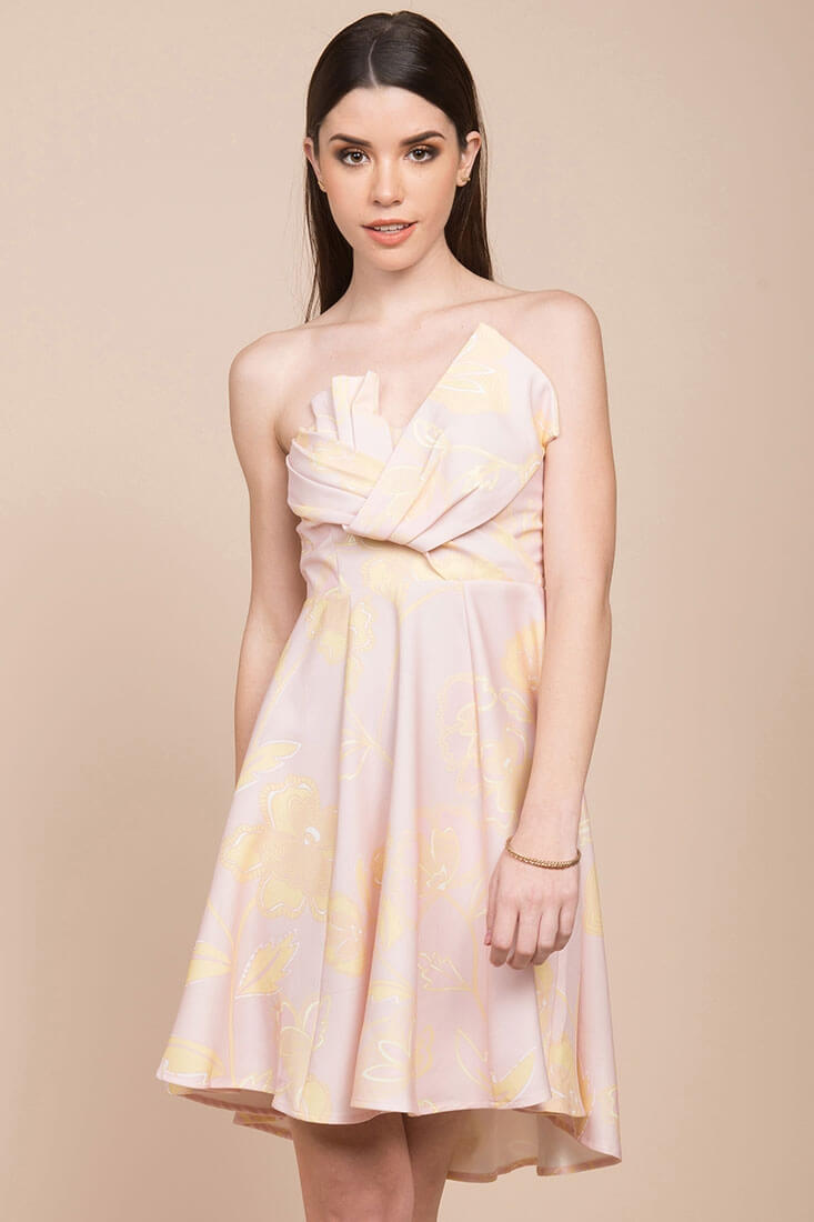 Elise Strapless Formal Dress Pink & Yellow by Selfie Leslie