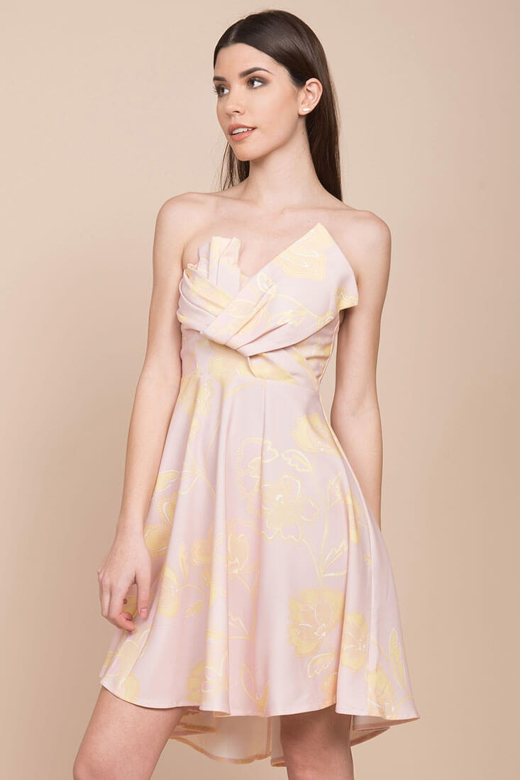 Elise Strapless Formal Dress Pink & Yellow by Selfie Leslie