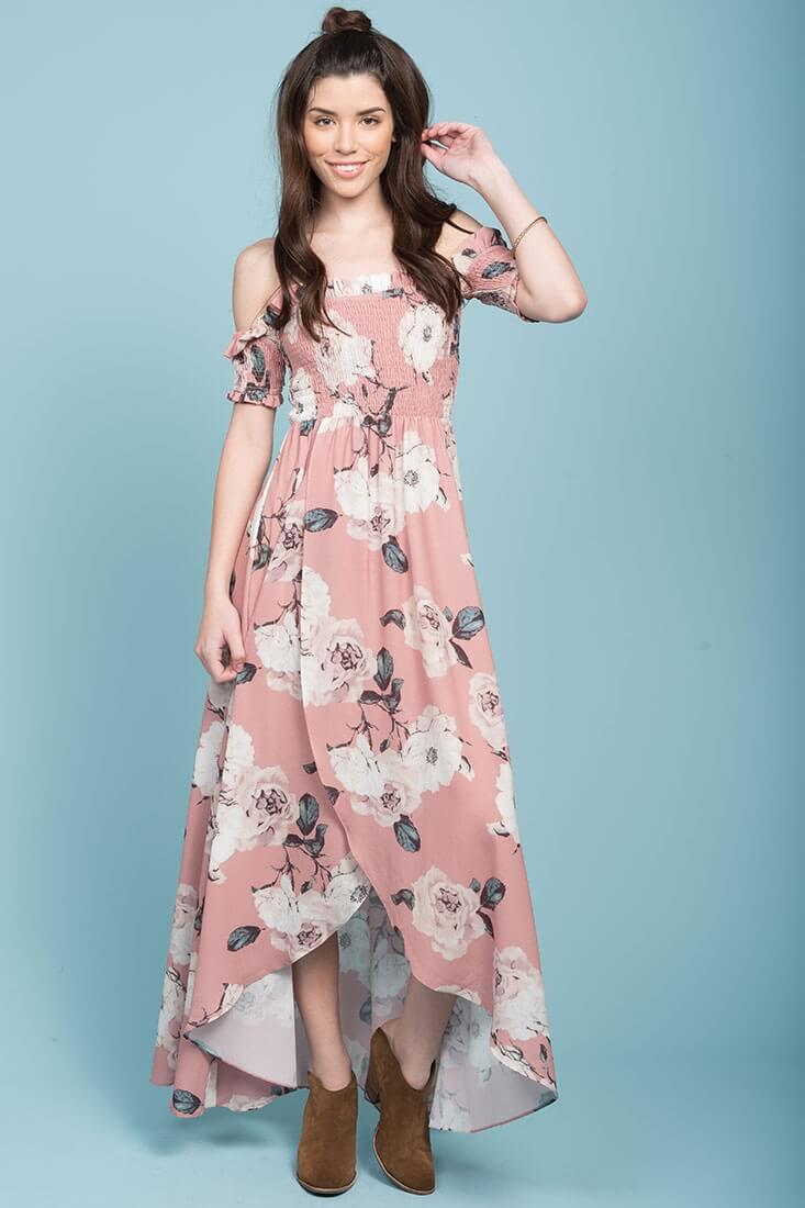 Londyn Floral Print Ruffled Sleeve Maxi Dress Pink by Selfie Leslie