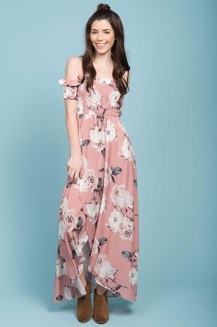 Londyn Floral Print Ruffled Sleeve Maxi Dress Pink by Selfie Leslie