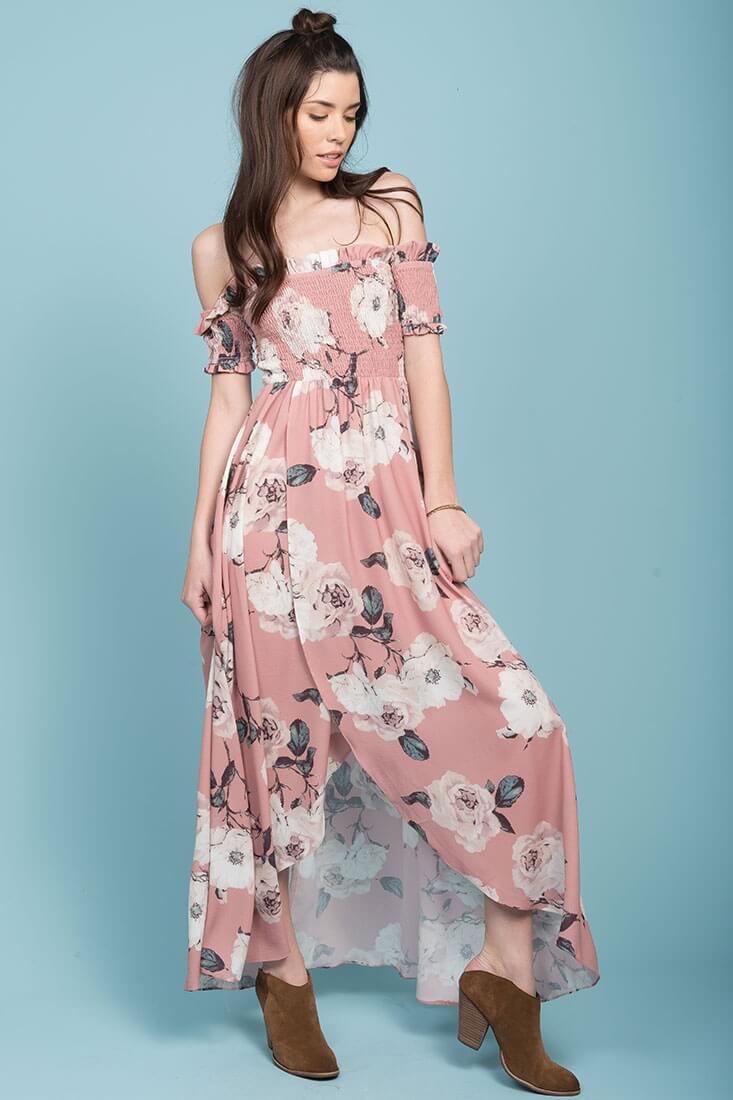 Londyn Floral Print Ruffled Sleeve Maxi Dress Pink by Selfie Leslie