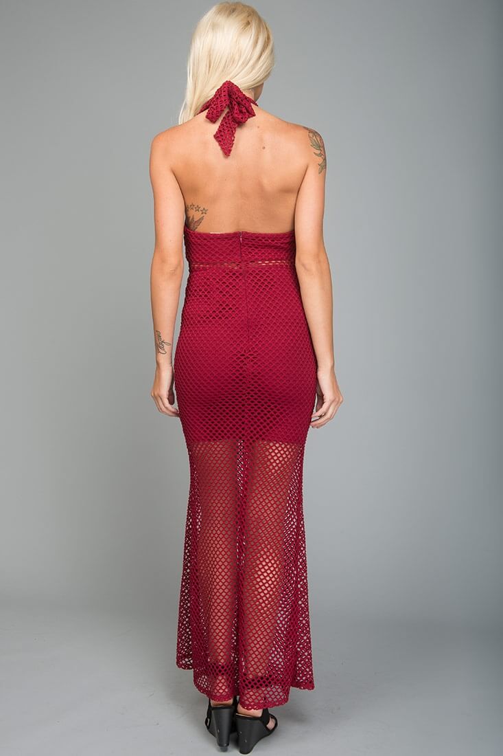 Danielle Halter Mesh Dress Burgundy by Selfie Leslie