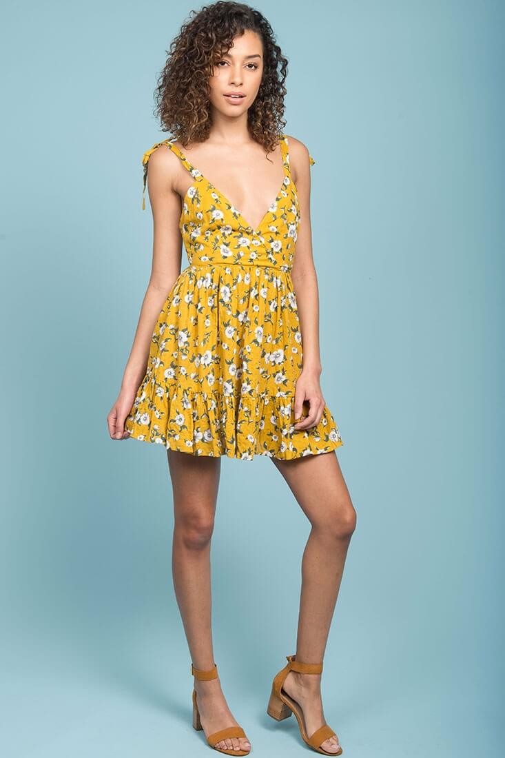 Elin Ruffled Casual Fall Dress Yellow by Selfie Leslie