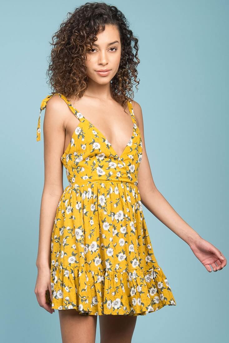 Elin Ruffled Casual Fall Dress Yellow by Selfie Leslie